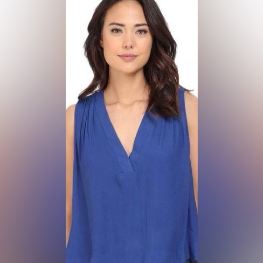 Free People Darcy Royal Blue Cap V-neck Pleated Tank Top Size XS